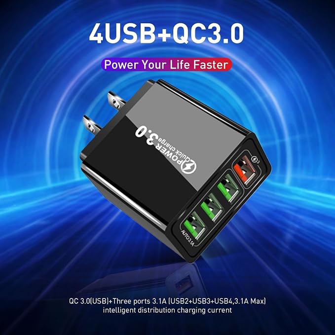 2 Pcs Hyper Charge Pro Hyper Charge Pro Charger HyperChargePro 4-Port Quick Charge 3.0 Hub with Temp Control &amp Fast Charging USB Plug Fast Charging (Black+Black)