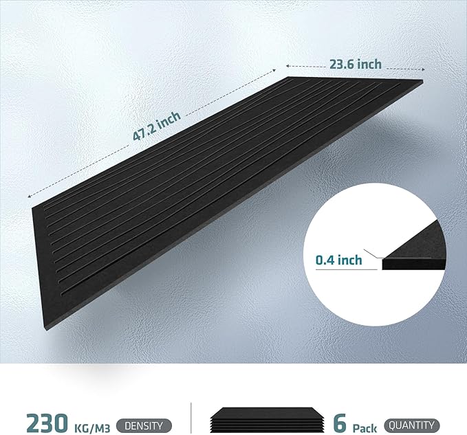 UMIACOUSTICS 6 PCS Sound Proof Panels,47.2 x 23.6 Inches Sound Absorbing Panels,Decorative Acoustic Panels in Art Curve Shaped Black Color