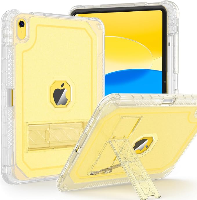 ZoneFoker Case for iPad 11-inch (A16) 2025 / iPad 10th Gen 10.9 inch 2022 Heavy Duty Shockproof Rugged Protective with Pencil Holder 11th / 10th Translucent Cover with Kickstand