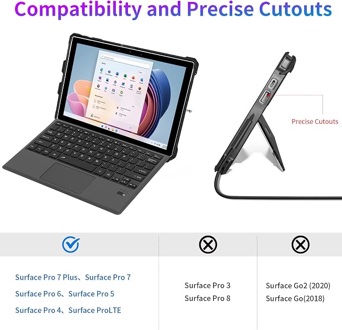 Case Fit 12.3 Microsoft Surface Pro 7 Plus/7/6/5/4/LTENavy Gray | TPU&ampPU Drop Protection Hand Strap Pen Holder Keyboard Compatible