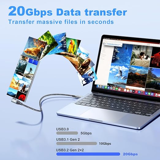 LDLrui 10FT Right Angle USB C Cable 100W PD 20Gbps Data 4K Video | Large Workspaces Commercial Displays Long Distance Routing Flexible Installation Full-Featured USB-C