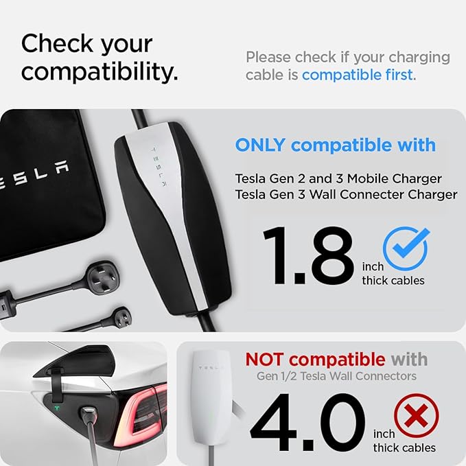 Spigen DuraPro Cable Garage Door Pass Protector Designed for Tesla Mobile Charger and Tesla Gen 3 Wall Connector (Tesla Model 3/Y/X/S 2025/2024/2023/2022) | Valentines Day Gift