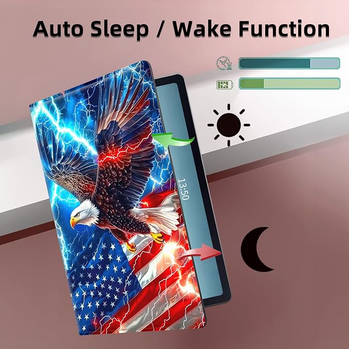 for iPad 10th Generation Case 360 Degree Rotating Stand Cover Multi Angle Viewing Auto Sleep/Wake American Flag Eagle Leather Case for iPad (A16) 11th Generation 11 Inch 2025