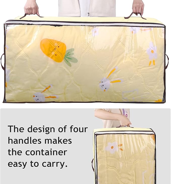 90L Under Bed Storage Containers, Closet Organizers and Storage Bins, Foldable Underbed Storages Bags for Blankets, Towels, Comforter, Sweaters, Pillows, Linen Sheets, Wrapping Paper, 4 Pack Beige