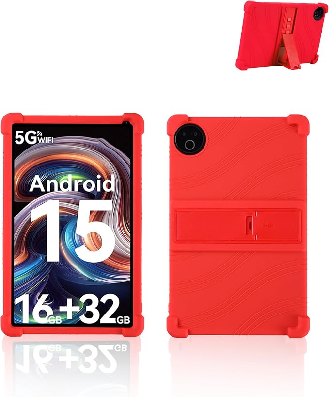 for Evermyth 10 Inch Android 15 OS GMS Certified Tablets CaseUYRUREL Soft Silicone Adjustable Stand Cover Lightweight Kids FriendlyBlack.