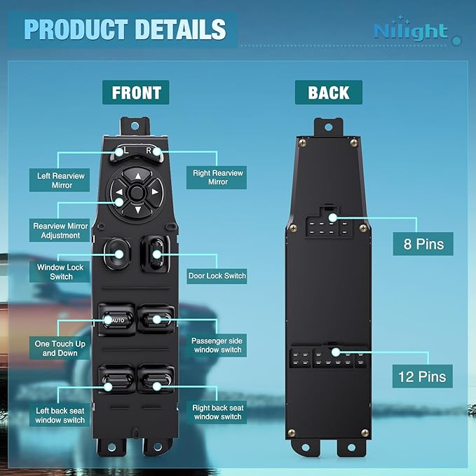 Nilight Power Master Window Switch Compatible with 1997 1998 1999 2000 2001 Jeep Cherokee Front Left Driver Side Windows Control Switches Replacement Set with Removal Tool