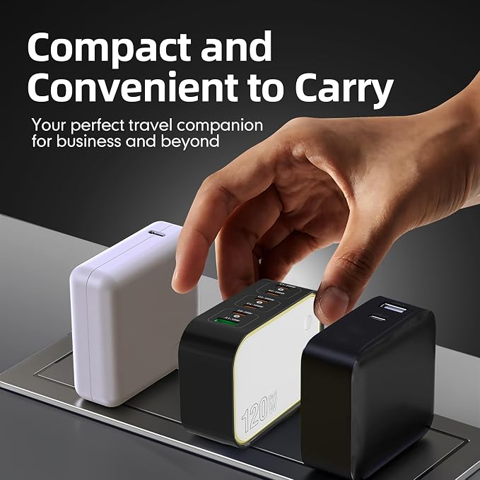 120W GaN USB C Charger 6-Port Fast Charging Block with Night Light PD 100W Wall Charger for MacBook Pro/Air iPhone 17/16/15 Series iPad Laptop - Ultra-Compact Travel Charger for Home and Office