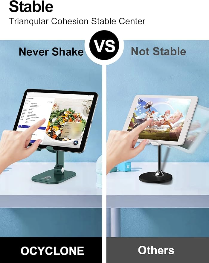 OCYCLONE Phone Stand Adjustable Height and Angle Foldable Cell Phone Stand Holder for Desk Taller iPhone Stand Compatible with 4.7-13 Smartphones iPad Tablet Beige