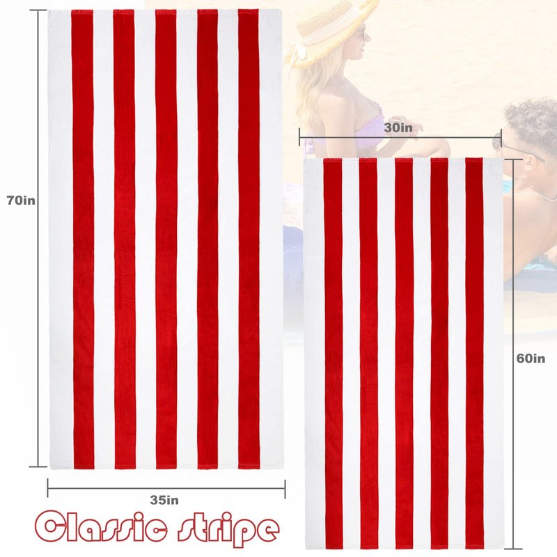 Exclusivo Mezcla 2 Pack Cotton Large 30x60 Inches Cabana Stripe Beach Towels, Super Absorbent Soft Plush Pool Towel Bath Towel (Red)