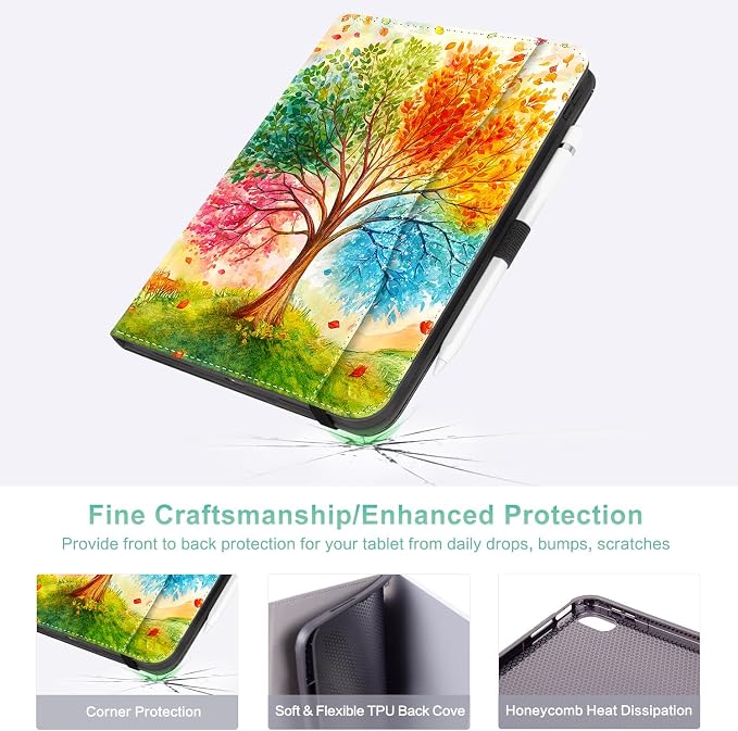 Lokigo Case for iPad (A16) 11th/10th Generation Aurora Forest | for iPad 11th-11 Inch/10th-10.9 Inch Stand Cover Pencil Holder/Hand Strap/Pocket Support Touch ID Auto Wake/Sleep