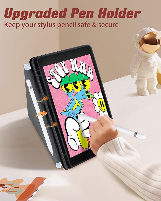 for iPad 9th/8th/7th Generation 10.2 Inch Case with Pen Holder for Boys Girls Women Men Cute Cartoon Anime Cool Funny Protector Stand Tablet Cover for Apple i Pad 7/8/9 Book Cat