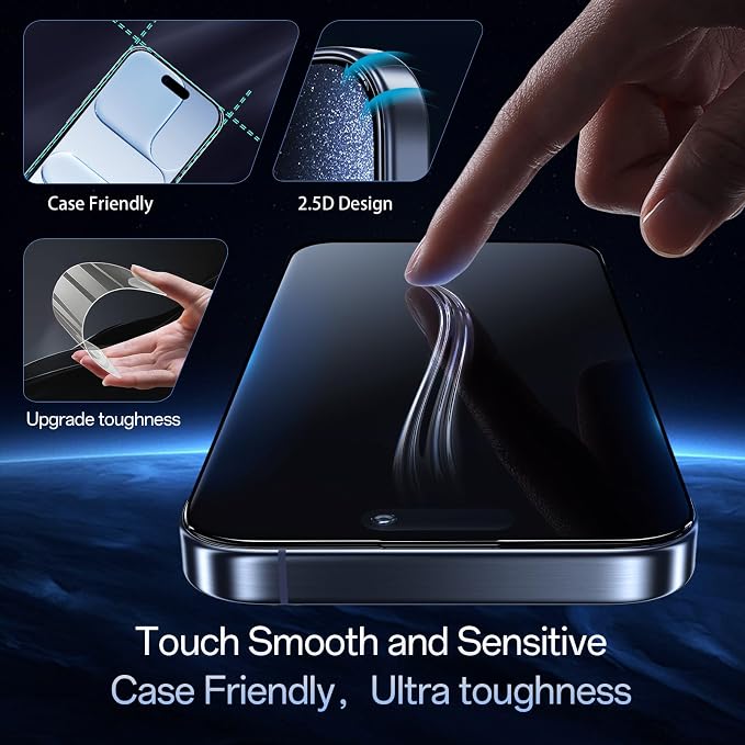 JESOHO Blue Light Blocking Screen Protector for iPhone 15 Plus 16 Plus | Eye Protection Anti-Reflective 9H Tempered Glass Case Friendly Scratch-Resistant No Bubble Easy Installation 2 Pack