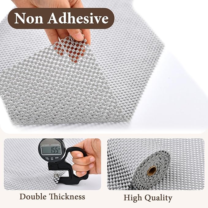 Drawer and Shelf Liner for Kitchen Cabinet: 12 in X 10 Ft Non Slip Waterproof Shelf Paper Non Adhesive Refrigerator Liners Light Gray Easy Liners for Bathroom