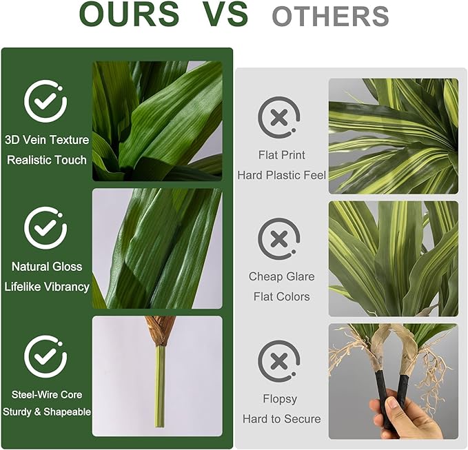 4 Pcs Artificial Greenery Stems Dracaena Faux Branches Artificial Plants Realistic Fake Dracaena Greenery Realistic Plants for Indoor Outdoor Porch Patio Home Office Living Room Decor (Green)