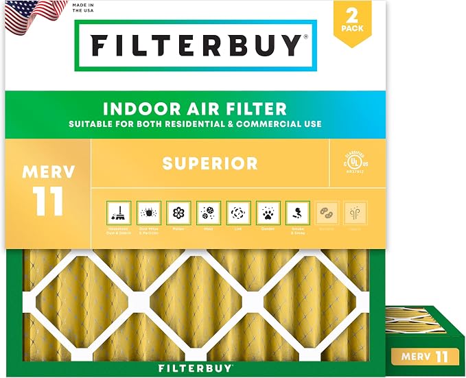 Filterbuy 25x25x2 Air Filter MERV 11 Superior Pet & Allergy Defense,
