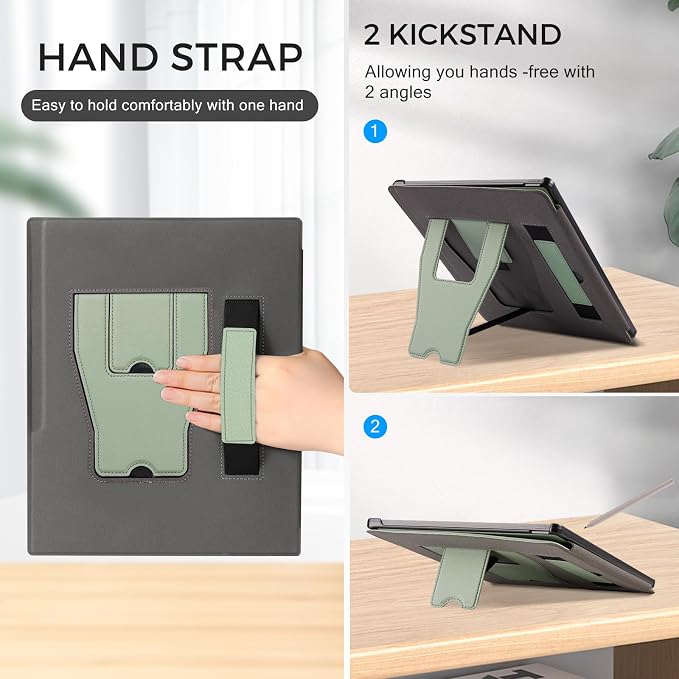 CoBak Stand Case for Remarkable 2 Paper Tablet 2020 10.3 with Hand Strap | Lightweight and Hard Back Shell Protective Book Folio Cover with 2 Kickstand Stand Angles and Pen Holder Features Black