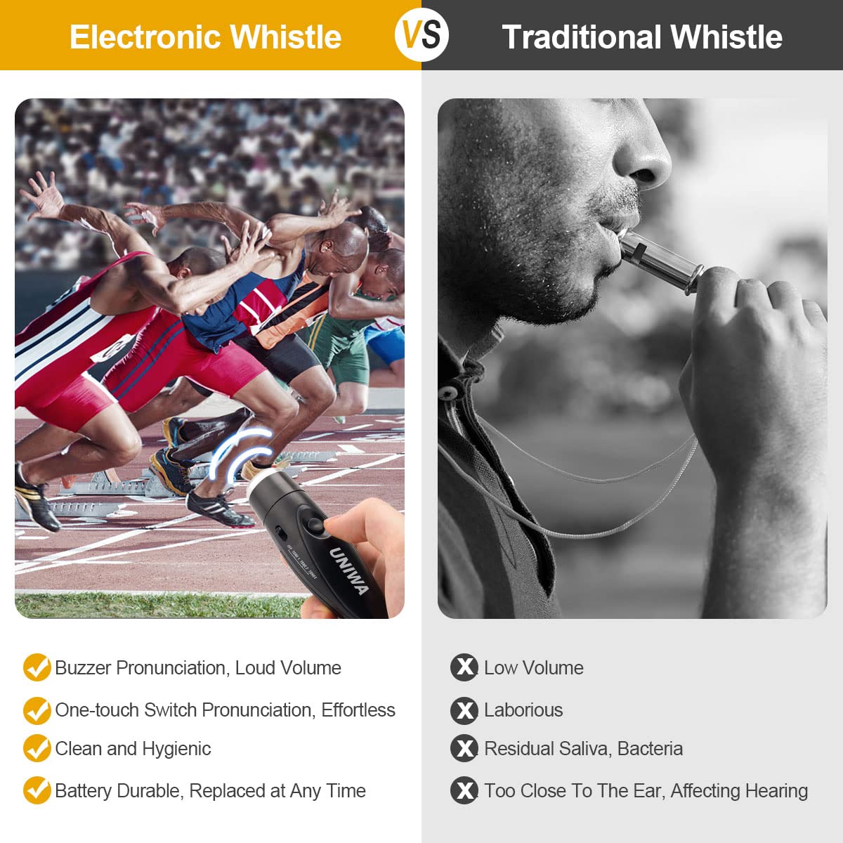 UNIWA Electronic Whistles, 2 Pack Handheld 3 Tone High Volume