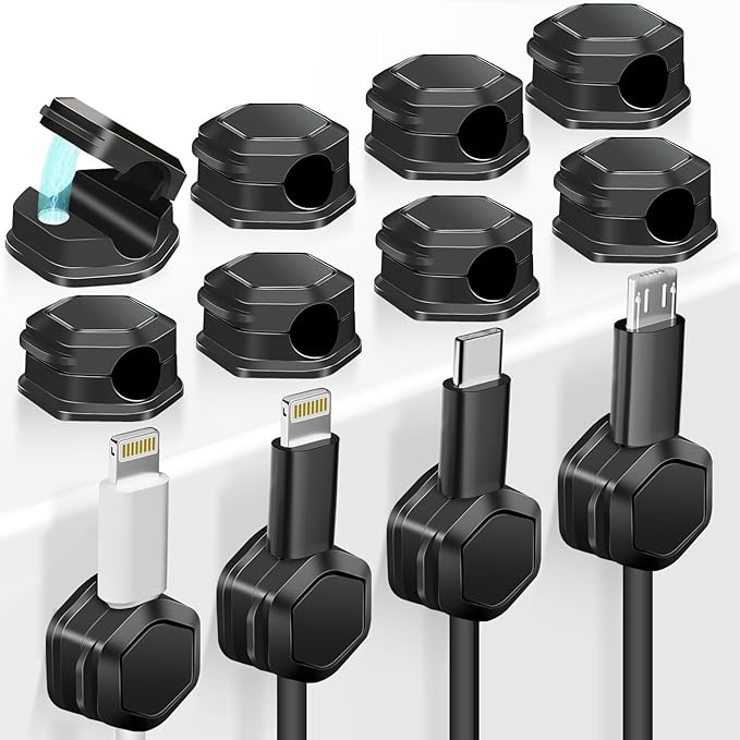 Cord Holder - Cable Clips - Cord Organizer for Desk - Cord Holder for Nightstand - for Desk, Nightstand, Phone Charger, Computer, Home, Office, Car（12pcs）