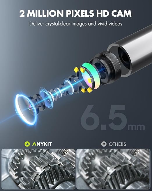 Anykit 360° Articulated Engine Endoscope, Aviation Hole Sight with 0.25" Convertible Snake Camera, 5" IPS Video Check Camera with Light for Mechanic Maintenance Technician - 3.28'