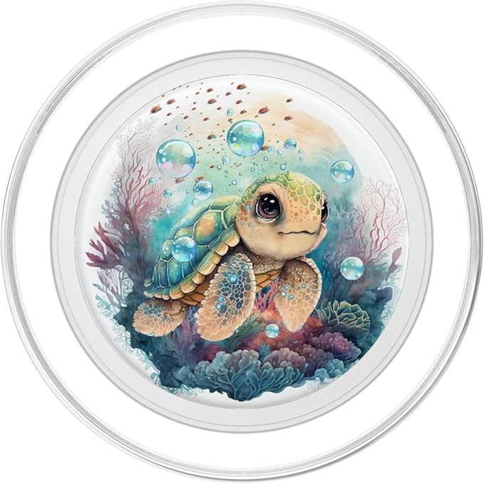 Cute Kawaii Baby Sea Turtle in The Ocean PopSockets Adhesive PopGrip