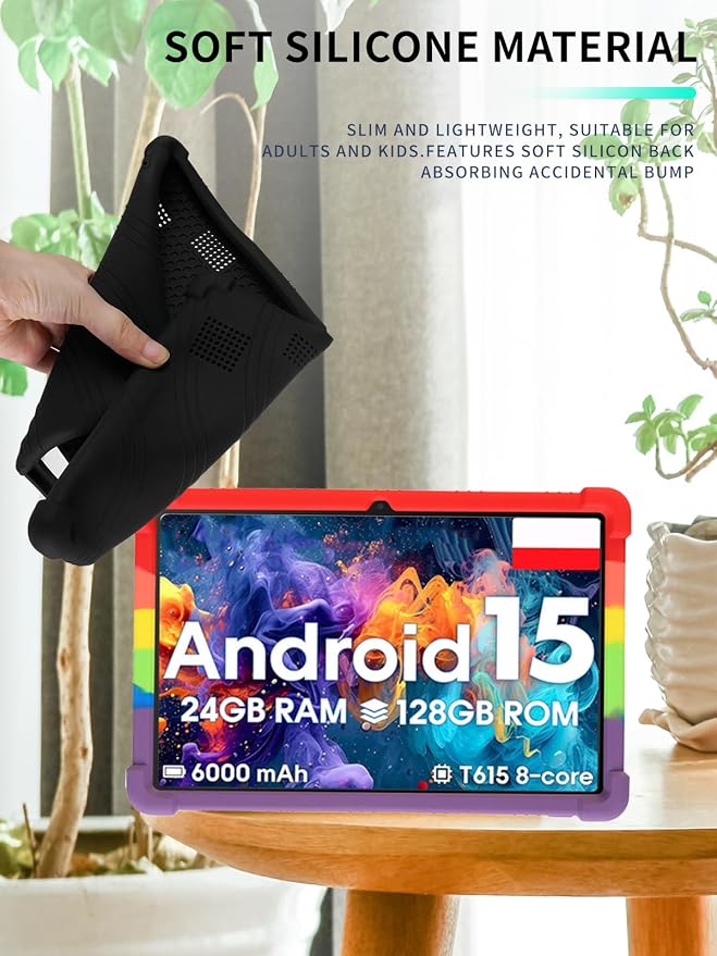 Case for Raemond K80 Tablet 10 Inch Android 15WUNIAK Hollow Back DesignHeat Dissipation Shockproof Lightweight Adjustable Kickstand Silicone Shell&ampKids Friendly Soft CaseBlack