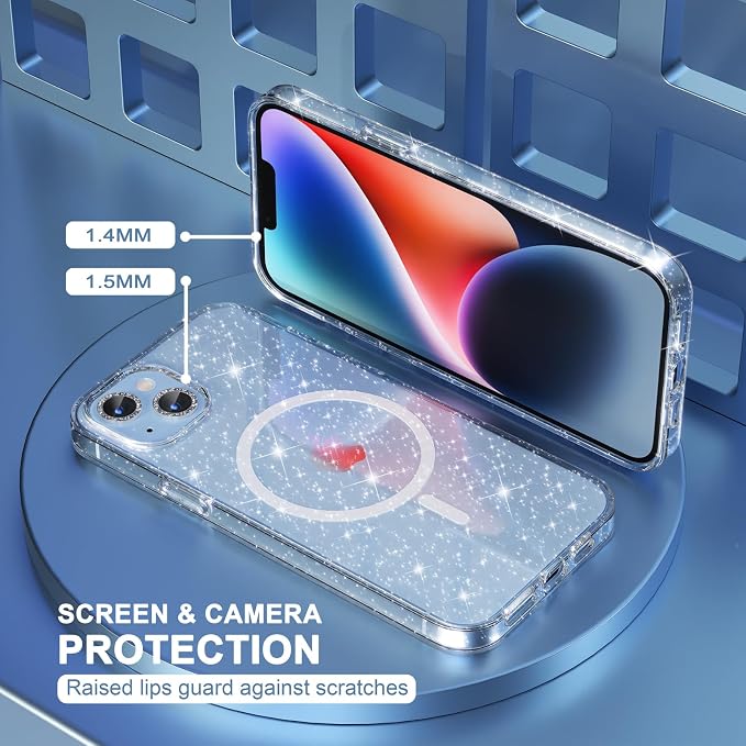 Choiche for iPhone 15 Pro Max Case Compatible with MagSafe Glitter Black | Women Girly Cute Glitter Sparkly Magnetic Phone Case with Diamond Camera Lens Protectors Military-Grade Drop Protection 6.7