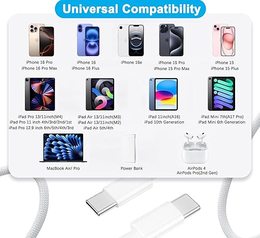 iPhone 16 15 Charger Fast Charging,iPad Fast Charger USB C Chargers Apple iPad Charger 2Pack 6FT Type C USBC to C Woven Cable Cord Block for iPad Pro 12.9/13/11inch,iPad Air,iPad Mini 6/7th,iPad 10/11