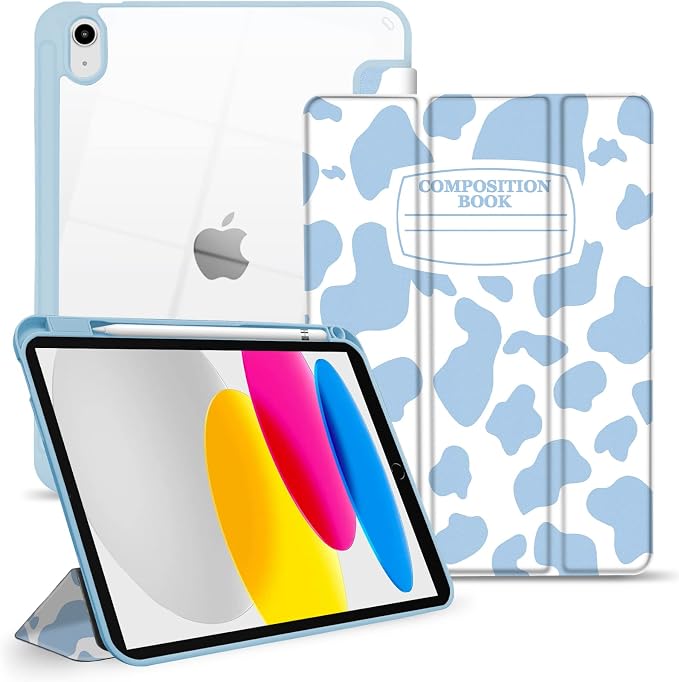 Hybrid Slim Case for iPad 11th (A16) 11-inch 2025 / iPad 10th Generation 10.9-inch 2022 - Shockproof Cover with Clear Transparent Back Shell [Pencil Holder Auto Sleep/Wake] Blue Cow