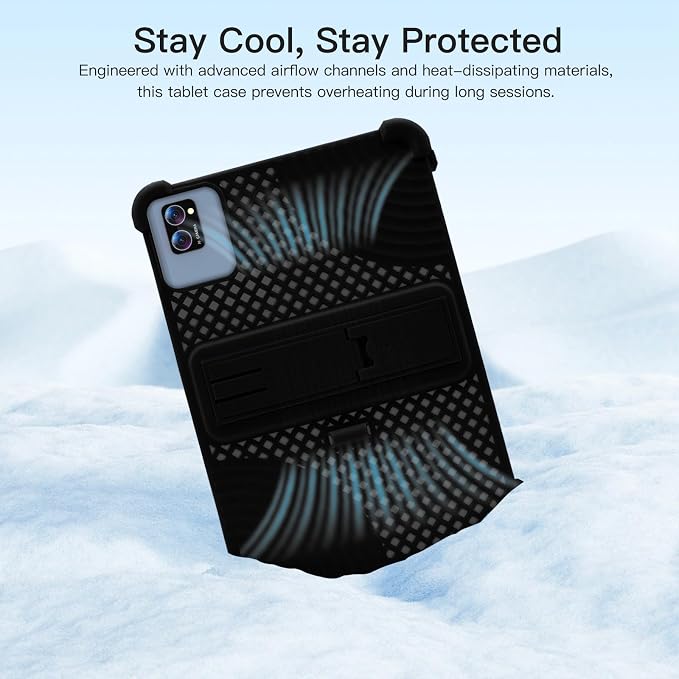 Case for LECTRUS T30W Android 15 Tablet 10 inchHeat Dissipation Tablet CaseSoft Silicone Protector CoverKids FriendlyAdjustable Stand Tablet Cover4 Corners Thicken Shockproof Black