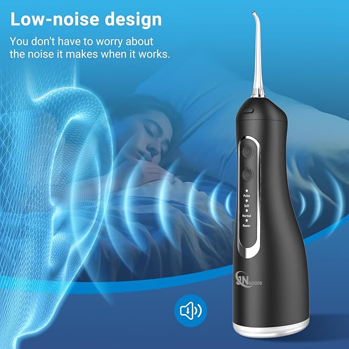 JNGOODS Cordless Water Dental Flosser Oral irrigator,JNGOODS 300ml Rechargeable Water flosser for Teeth IPX7 Waterproof 4 Modes Portable Oral Irrigator with 4 Jet Tips, Travel Home use