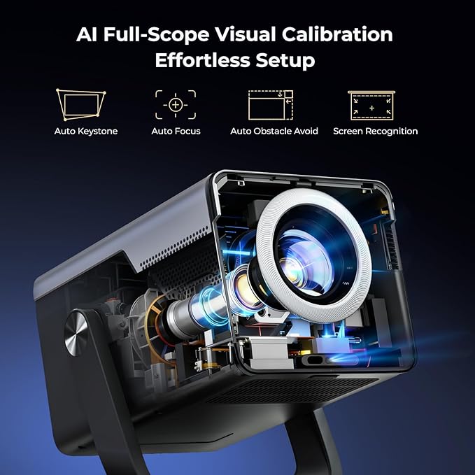 [8K 4K Support/2000 ANSI/AI Visual Calibration] Native 1080P Projector with Android 14 OS Smart Video Projector Compatible with Netflix YouTube Dolby Atmos AI Auto Focus&Keystone&Obstacle Avoidance