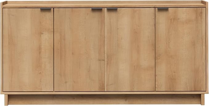Prepac Simply Modern 4 Console Table, White Doors and Shelves, Sideboard Storage Cabinet, 60" W x 30" H x 16" D, Oak