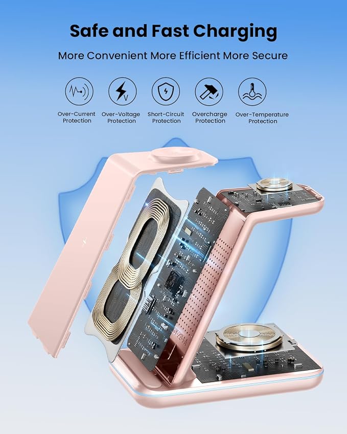 Wireless Charger Stand CIYOYO 3 in 1 Fast Wireless Charging Station Dock for Apple Watch 11/9/8/7/6/SE/5/4/3/2 Airpods 3/2/Pro iPhone 17/16/15/14/14 Plus/14 Pro Max/13/13 Pro/12/12 Pro/SE/X/XR/XS/8