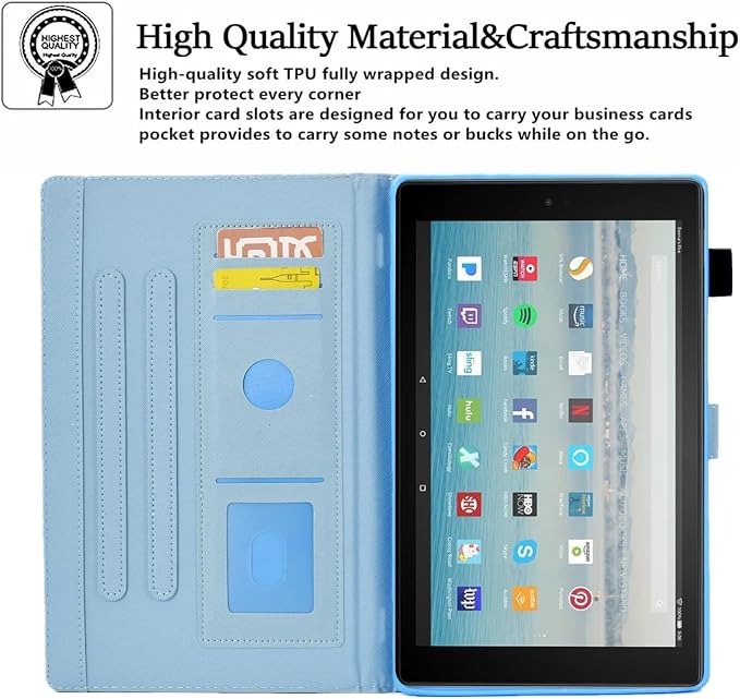 Case for Fire HD 10 Tablet 9th/7th/5th Gen 2019/2017/2015Cute Cat | Slim Durable Foldable Stand PU Leather Pencil Holder Card Slot Auto Wake，Sleep
