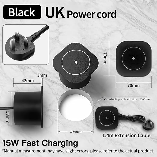 15W Black Flush Mount Wireless Charger Fast Charging Pad