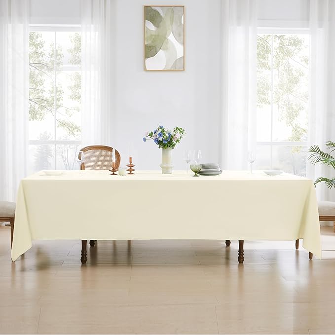 Rectangle Tablecloths 90x132 Inch 10 Pack Ivory Tablecloth for 6ft Washable Decorative Linen Polyester Table Cloths for 8ft Dining Table Banquets Buffet Parties and Wedding