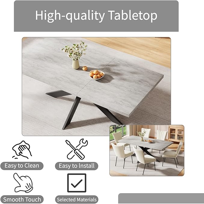 ZckyCine 51"-67" Extendable Dining Table Set with 6 Velvet Dining Chairs, Modern Rectangular Kitchen Table Set for 6-8 People, Space-Saving Expandable Dining Table with Metal Frame