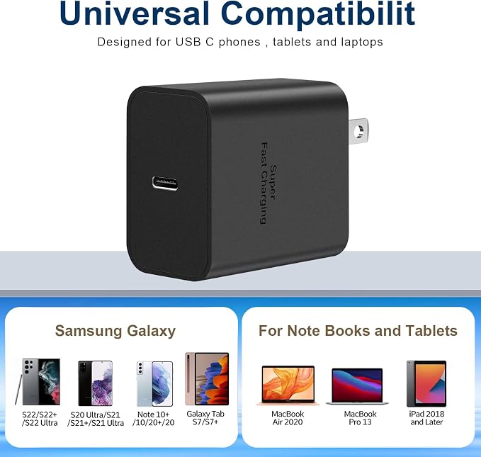 45W Fast Charger Type C ChargerUSB C Charger Fast Charging Block for Samsung Galaxy S23 Ultra/S23/S23+/S22/S22 Ultra/S22+/Note 10/Note 20/S20/S21/S10 S10e S9 S8 Plus (2 Pack)