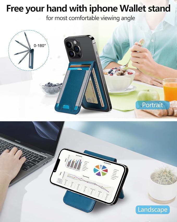 ExtreLife 2-in-1 Magsafe Wallet Adjustable Stand Open ID Window Magnetic Wallet for iPhone 17/16/15/14 Pro Max/14 Pro/14 Plus/13/12 Series 9 Cards Holder Vegan Leather Black