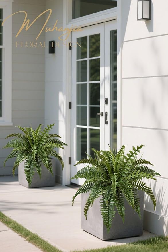 27" Silky Artificial Boston Fern Bush,Set of 4, Fake Fern Large Hanging Plant That Look Real for Outdoors Home Decor,25Branches. (27" 4Pcs25Fronds)