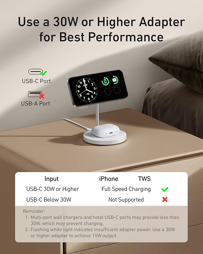 Anker MagGo 2-in-1 MagSafe Compatible Qi2 15W Wireless Charging Stand | Qi2 Certified Fast Charging Wireless Charger for iPhone 17 AirPods Pro and More (Black 40W Adapter Included)