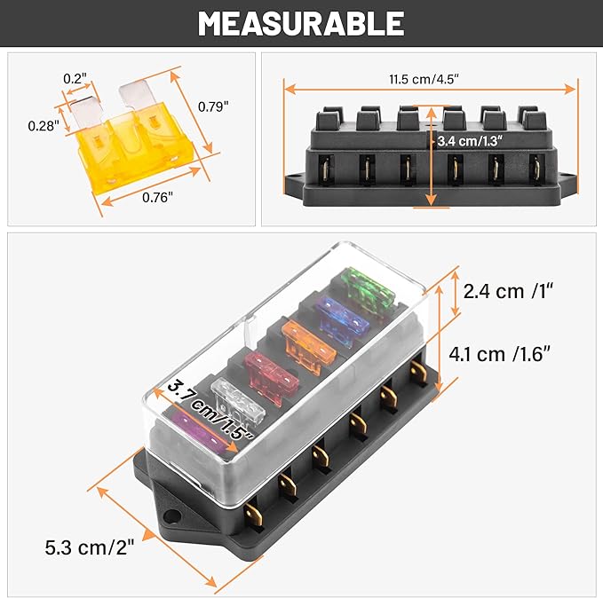 RED WOLF 6 Way Fuse Block Blade Fuse Box with Standard Circuit Fuses for Boat Marine Vehicle Auto RV Car Trailer Truck SUV Power Distribution Panel Waterproof Cover DC 10-32V