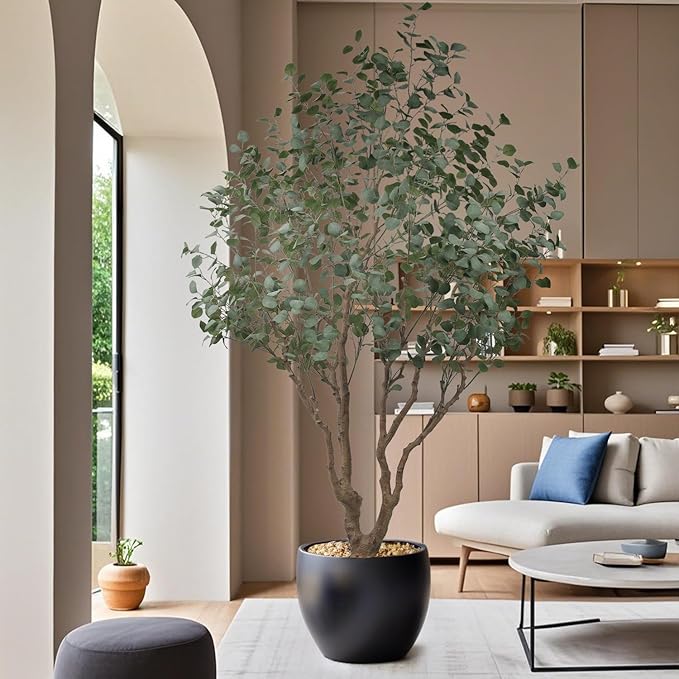 Artificial Eucalyptus Tree 7.5ft Tall Faux Plant with Large Trunks and Realistic Leaves,Fake Floor Potted Artificial Plants for Home Living Room Office Decor Indoor (7.5Feet,1Pack)