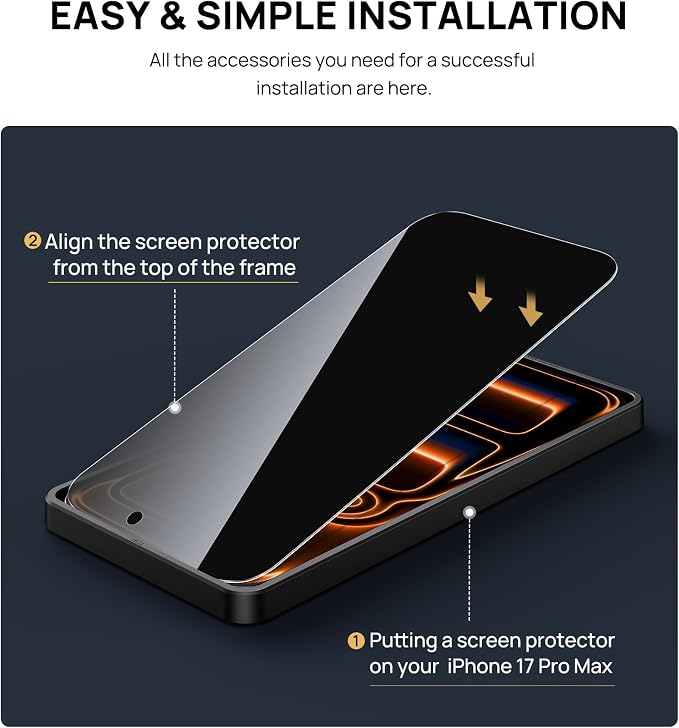 SSLOTSCASE for iPhone 17 Privacy Screen Protector [2 Pack] [9H Hardness] | Anti Spy Tempered Glass Film Military Grade Shatterproof Easy Installation Anti Reflective Screen Protector for iPhone 17