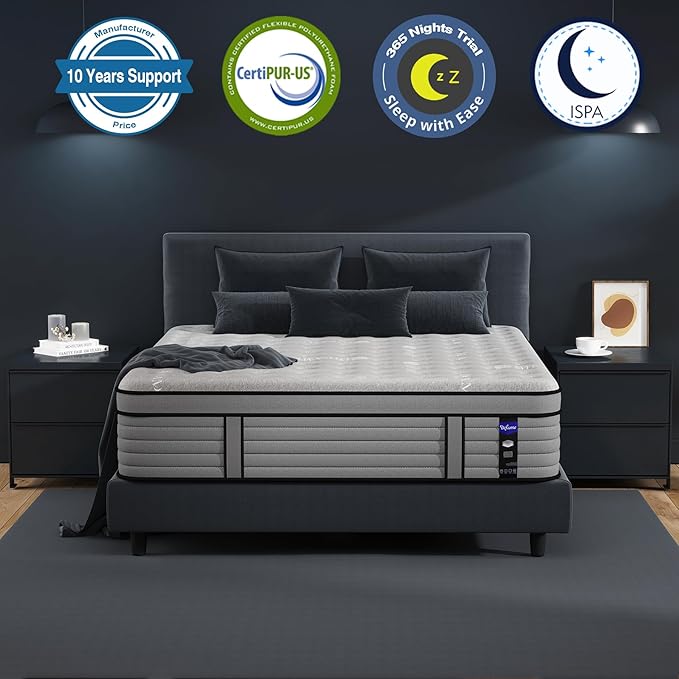 DIFAME 18 Inch King Size Mattress, Firm Hybrid Mattress King in a Box with Gel Memory Foam, Individually Pocket Spring, Breathable & Cooling Fabric, Pressure & Back Pain Relief, Upgrade Edge Support