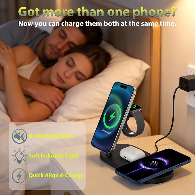 Dual Magnetic Phone Wireless Charger 30W 4 in 1 Charging Station for Apple Devices Charging Stand for iPhone 17/16/15/14/13/12 Series Support for Apple Watch11/10 for AirPods4