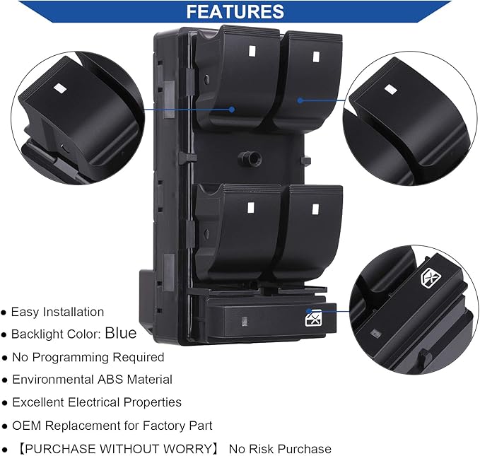 Obaee Driver Side Power Master Window Switch, Compatible with Chevy Silverado/Chevrolet Traverse/HHR/2007-2013 GMC Sierra/Yukon/Buick Enclave Replace OE 20945129 25789692