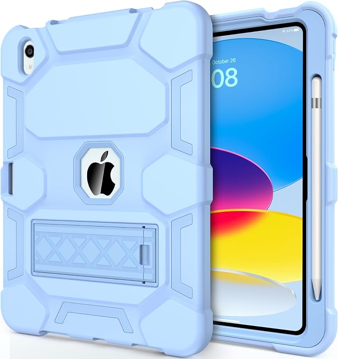 Case for iPad 11 11th Gen (A16) 2025 &amp 10th Gen 2022 10.9 Purple+Green | Kickstand | With Pencil Holder | Drop-Proof Silicone+Hard Shell | Raised Edge Protects Screen&ampCamera | Heavy Duty Pr