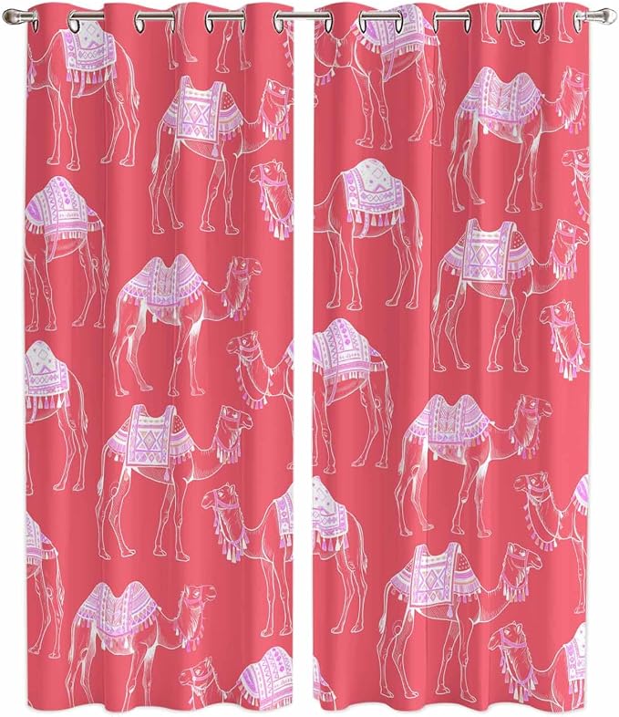 2 Panel Kitchen Cafe Curtains, Desert Camel Sunlight Filtering Nature Air