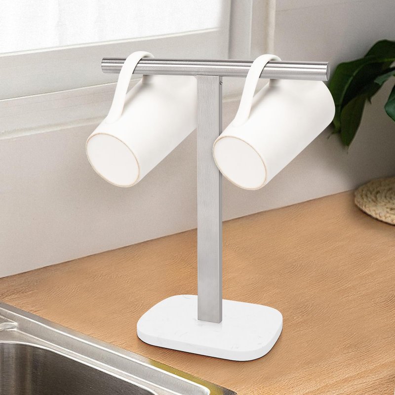 NearMoon T-Shape Hand Towel Holder-Bath Towel Rack-Standing with Balanced Base Towel Bar for Bathroom Kitchen Vanity Countertop, Modern Stand Towel Ring with Marble Base (14 Inch, Brushed Nickel)
